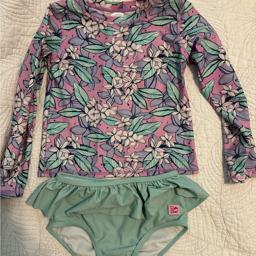 Rufflebutts Floral Kids Swim Set - Pink and Green